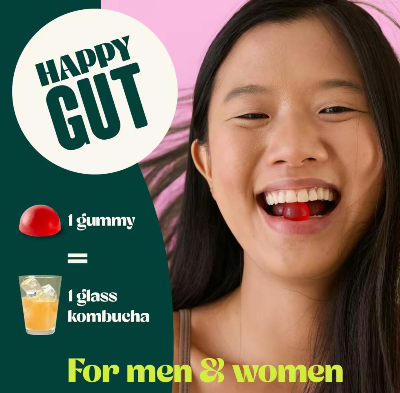 BoochBod Probiotic Kombucha Gummies – Bloating Relief | Gut Health, Digestion, & Metabolism Support | Pre/Postbiotics, Slippery Elm, Dandelion Root, Fiber Supplement